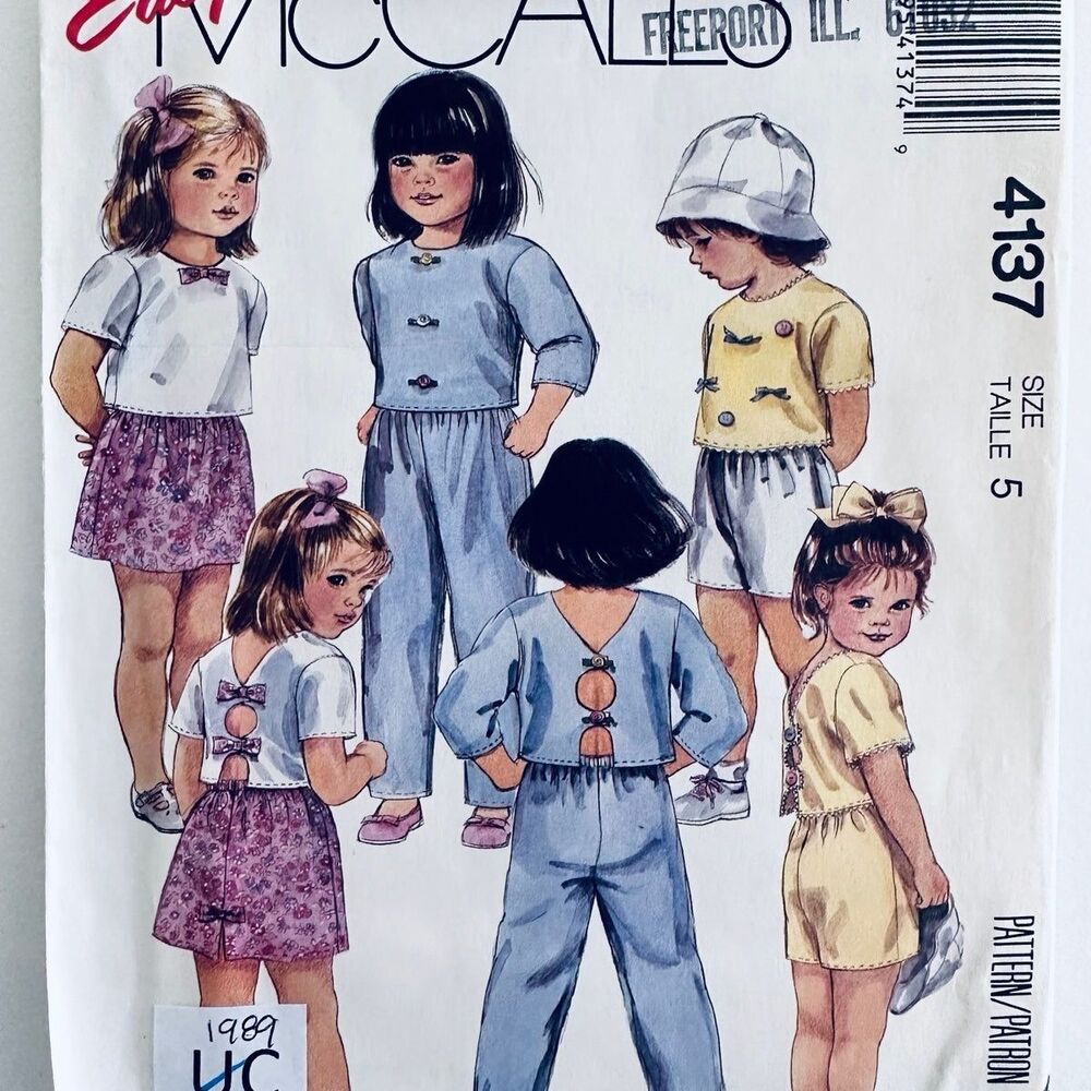 80s McCalls 4137 Girls top skirt pants & shorts Sewing Pattern Sz 5 UNCUT.